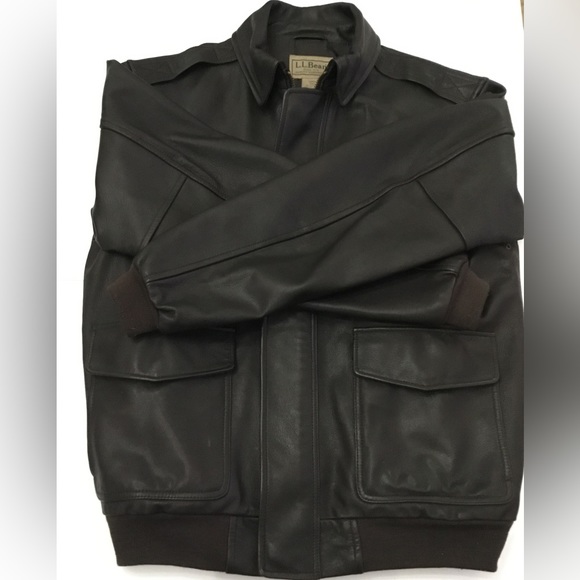 L.L. Bean Men’s Brown Goatskin Leather Classic Flight Bomber Jacket Size LT - Picture 3 of 11